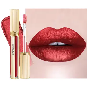 Depuplum Dark Red Women's Metallic Lipstick - Lightweight, Long-Lasting, Shimmer, Waterproof, Full-Coverage Makeup - DP104 Impassion, Ideal for Mother's Day