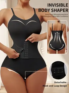 Women's Comfortable Breathable Front-Button Bodysuit, Solid Color Tummy Control & Butt Lifting Shapewear Jumpsuit