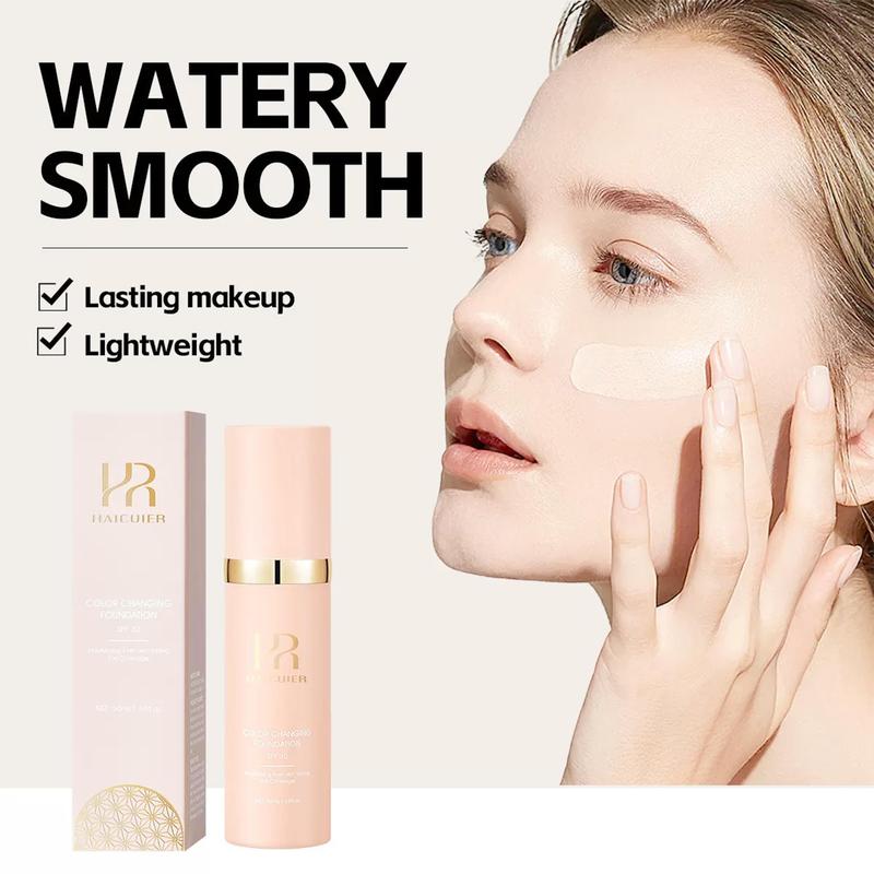 Color‑changing sunscreen foundation; matte, waterproof finish; lightweight, smooth texture; buildable coverage for contouring and concealing imperfections; warm‑toned color‑changing foundation that brightens the complexion; long‑lasting wear; can cover da