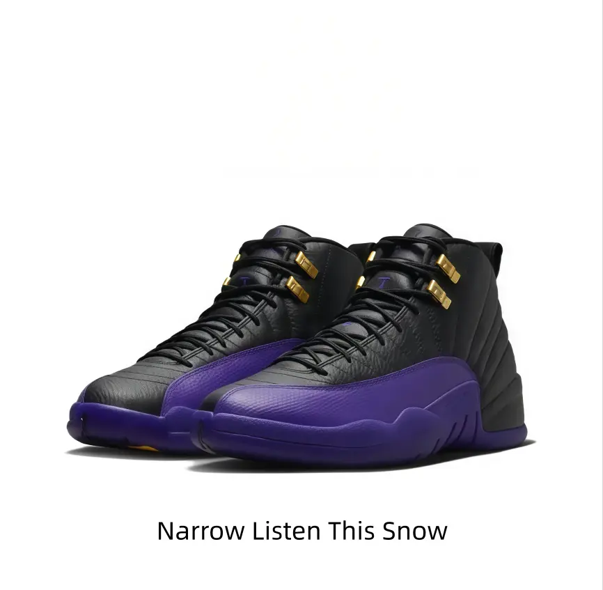 Durable textured black-purple leather high-top walking basketball footwear with metallic gold lace locks and sculpted ribbed side decoration, cushioned purple sole comfy for city strolls and weekend travel plans.