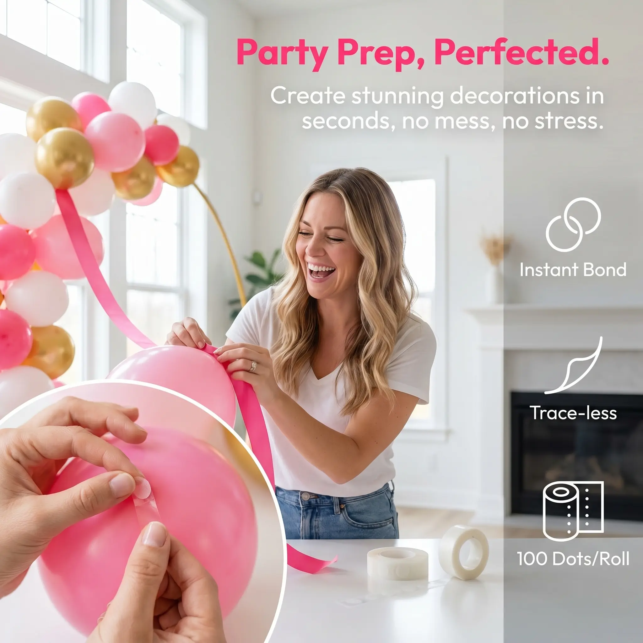 1Roll(100pcs) Removable Balloon Glue Dots - Double-Sided Adhesive Tape for Party, Wedding & Home Decor, No Trace