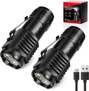 Rechargeable Mini Flashlights with Magnetic Base, 2 Pack Bright 3 LED Flash Lights, Small EDC Flashlight with Belt Clip, 4 Modes Portable Rechargeable Flashlights for Emergency Camping Home