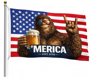 Bigfoot 'MERICA EST 1776 American Flag 3x5 Ft Funny Patriotic Sasquatch Design Red White Blue Man Cave Garage Bar Indoor Outdoor Heavy-Duty Polyester Fabric