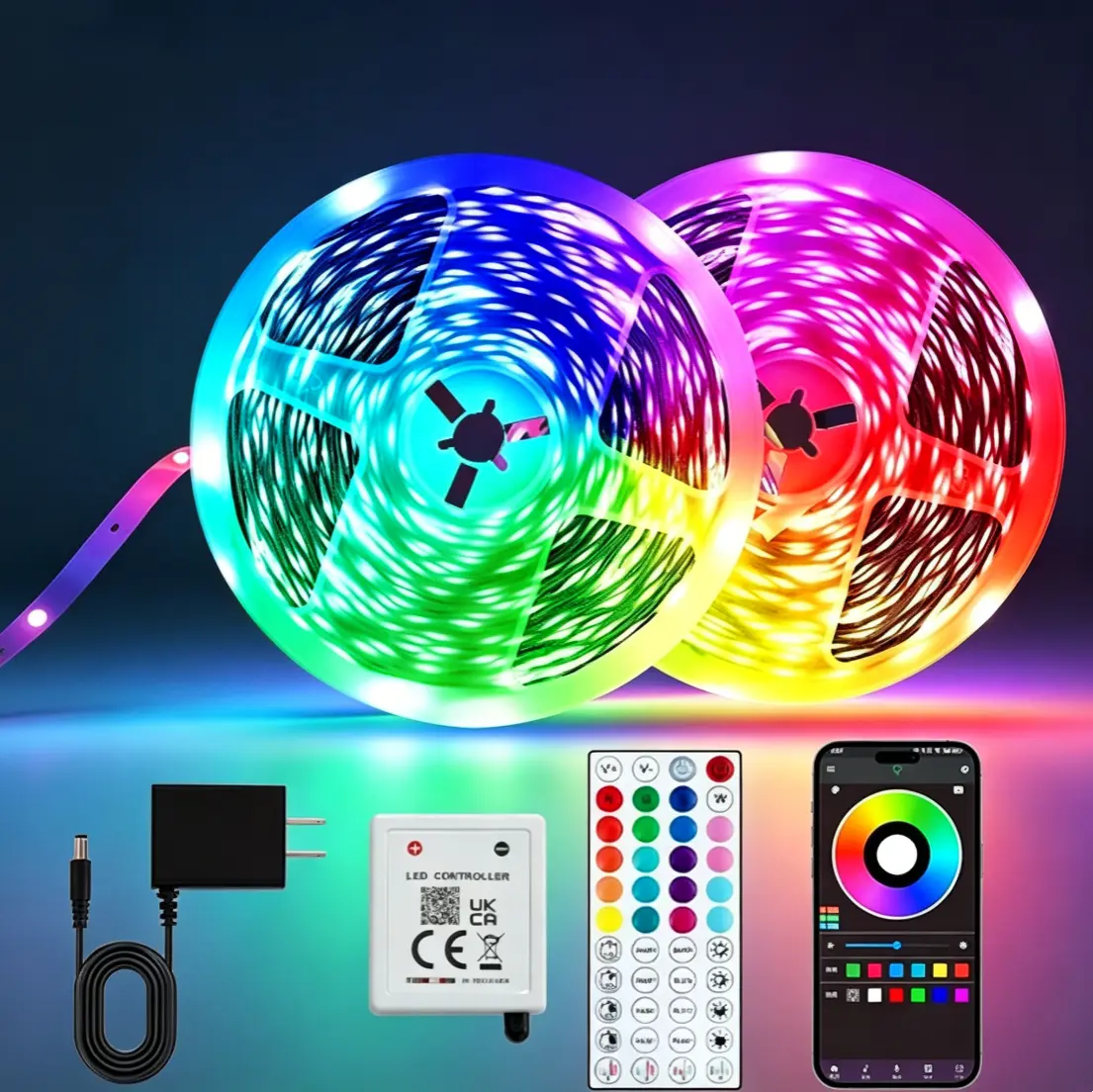 100FT Bluetooth RGB LED Neon Strip Lights - Smart Compatible with Alexa & Google Assistant, APP & Remote Controlled, Music Sync Color Changing Led Lights for Bedroom & Gaming Room Decor Rainbow Led Backlight Multi Mode Led