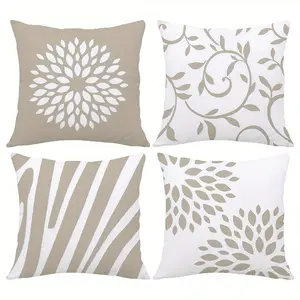 4pcs, Featuring a Fresh and Minimalist Light Brown Geometric Pattern, Home Spring Décor Products, Suitable Living Room, Bedroom, Sofa and Bed Decoration, 2D Flat, Single Sided Printing, No Pillow Core