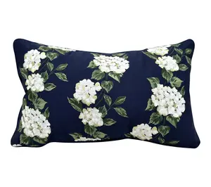 Navy Hydrangea Lumbar Indoor/Outdoor Throw Pillow by Valerie