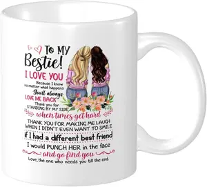 Bestie Coffee Mug, Funny To My Bestie Coffee Tea Cup Best Friends or Birthday Gifts for Soul Sister Mom Aunt Friends Forever BFF Friendship Present for Her Women 11oz Ceramics White