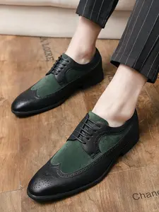 Men's Colorblock Brogue Lace-Up Fashion Business Formal Shoes, PU Leather, Rubber Sole, Above Ankle Below Knee, Spring & Fall, Office