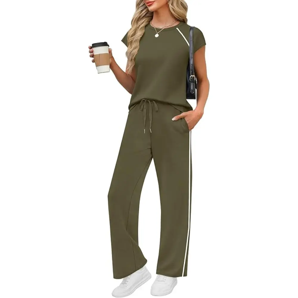 PrettyGarden Women's 2-Piece Lounge Sets Summer Cap Sleeve Tops Wide Leg Pants Travel Outfits Matching Fashion Clothing
