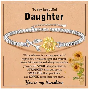 Sunflower Gifts for Mom/Daughter/Granddaughter/Niece/Sister/Friend, Adjustable Bracelet for Teen Girls Women