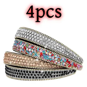4 pack Rhinestone Headband Glitter Sparkly Diamond Flower Hair Accessories Rainbow Crystal Embellished Hair Hoop for Parties, Weddings & Daily Wear