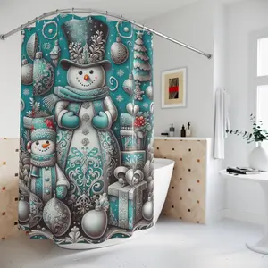 Damask Shower Curtains - Christmas Cheer Turquoise & Silver - Festive Holiday Bathroom Decor Bath Curtain