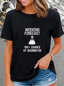 100% Cotton Unisex Badminton T-Shirt - Funny Badminton Weekend Forecast T-Shirt Graphic Printed Vintage Casual Tshirt