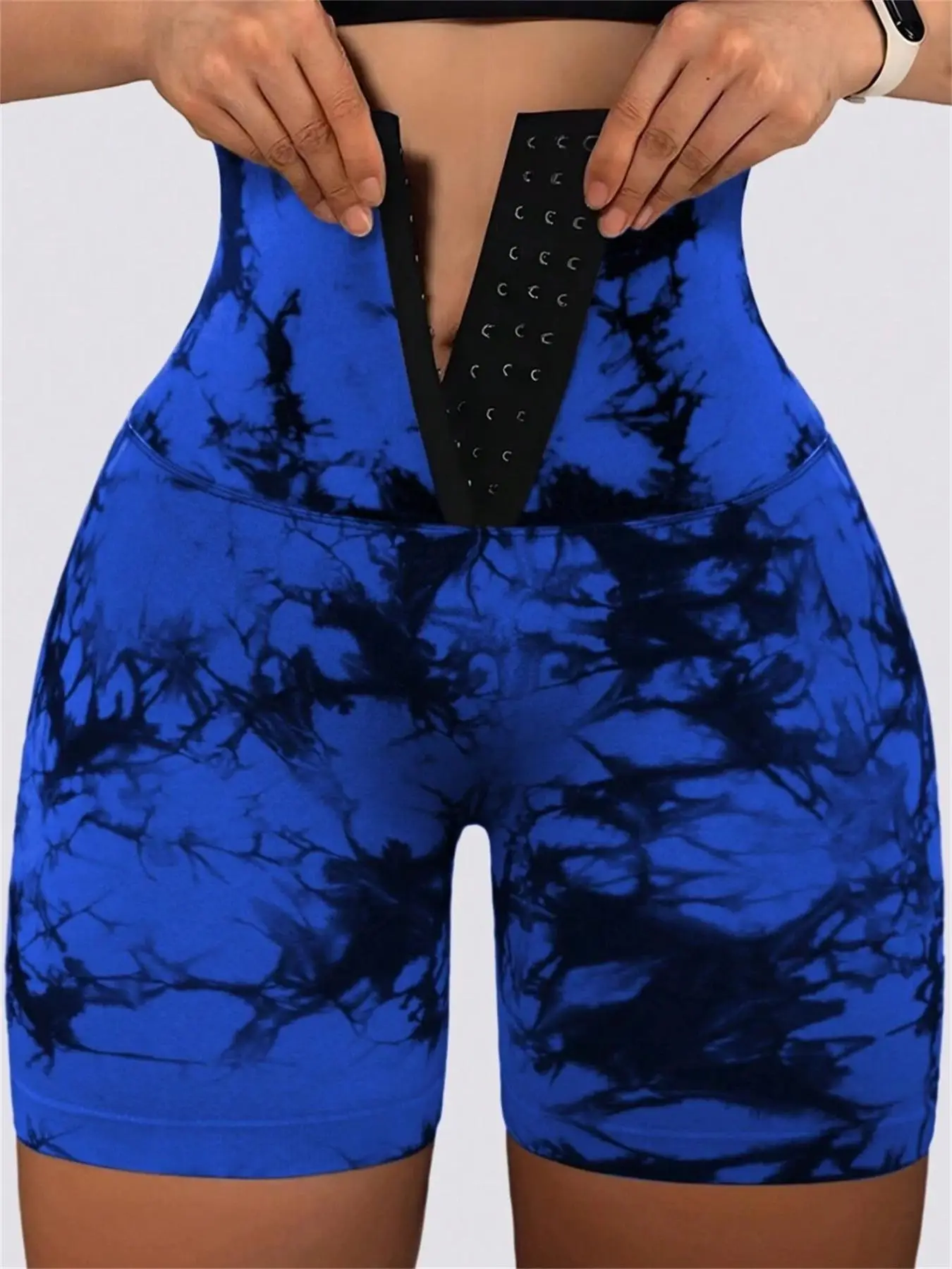 Women's Tie Dye Print Adjustable Hook and Eye High Waist Sports Leggings, Sporty High Stretch Skinny Tummy Control Shorts, Back-to-school Clothing, La