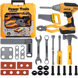 Simulation Tool Toy, 28pcs/set Electric Drill & Screwdriver & Wrench Toy with Various Wood Chips & Nails & Nuts, Pretend Play Toy for Boys