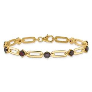 Sterling Silver and Genuine Red Garnet Paper Clip Bracelet