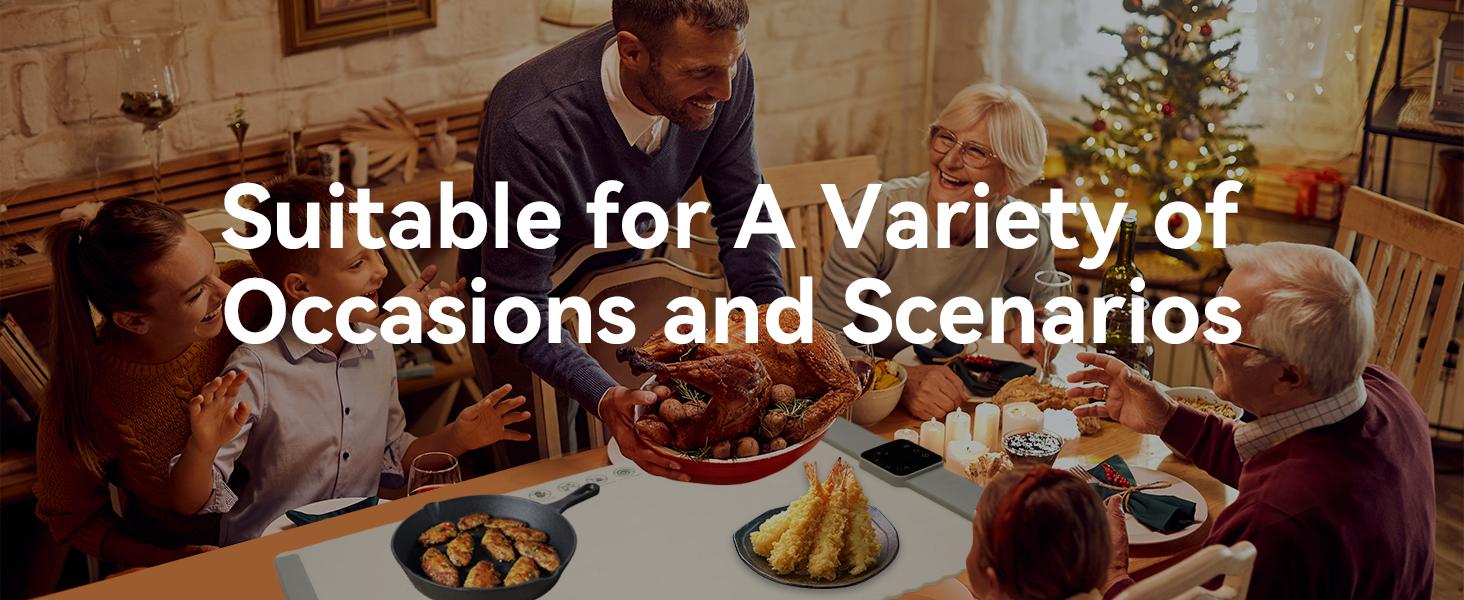 Food Warmer Mat, Electric Portable Silicone Warming Plate, Roll Up Heating Tray for Food, 5 Heat Levels, 24x15.7, (White)