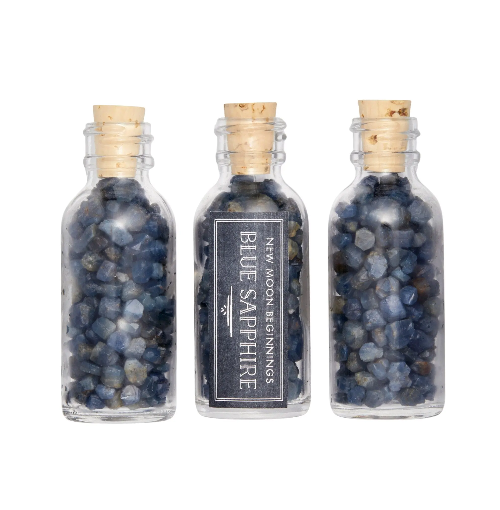 Blue Sapphire Gem Bottle - Semi-Polished Chips of Blue Sapphire Crystals