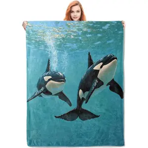 Orca Blanket Gifts for Women, Ocean Orca Flannel Blanket, Soft Warm Lightweight Throw Blankets for Bed Couch Home Travel Decor, 280g fabric weight single-sided printing,Provides comfortable temperature