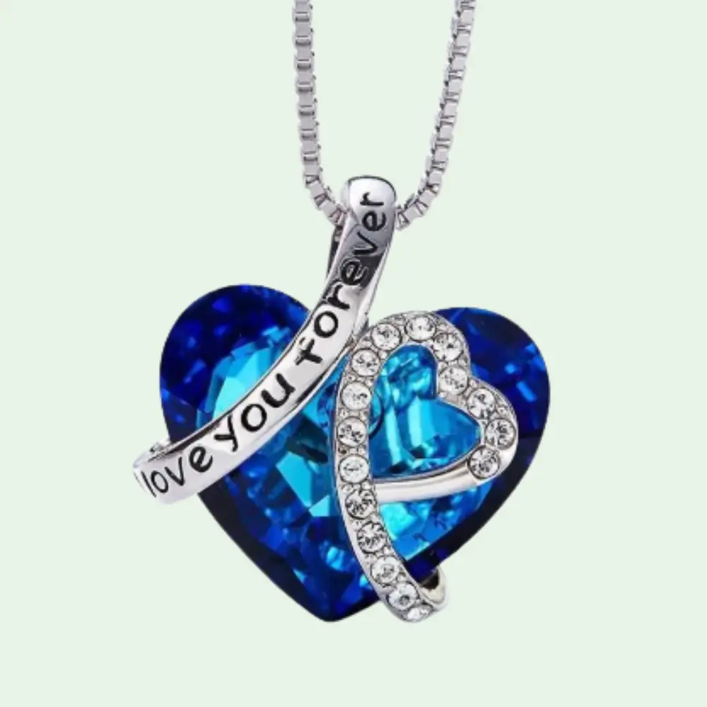 New "I Love You Forever" Ocean Heart Pendant Necklace with Sparkling Crystals 60 cm Chain for Any Occasion Elegance Sentimentality
