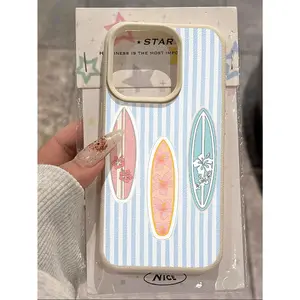 1 piece of summer limited edition, 3 styles of surfboard blue striped lychee-textured soft TPU waterproof, drop-proof, and non-slip phone case, compatible with iPhone 17/16/15/14/13/12/11/X/XS/XSMAX, a holiday gift for friends, family, and yourself