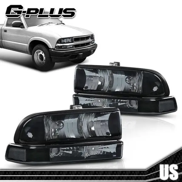 G-PLUS Black/Amber Corner Headlight Replacement - Fit for 1998-2004 Chevy S10 Pickup & Blazer Truck Car Decorative Lights