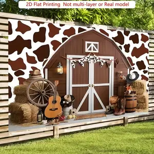 Western Cowboy Themed Background Banner, Cow Print Vintage Farm Backdrop, Perfect for Birthday Parties, Baby Photoshoots, Children Photography