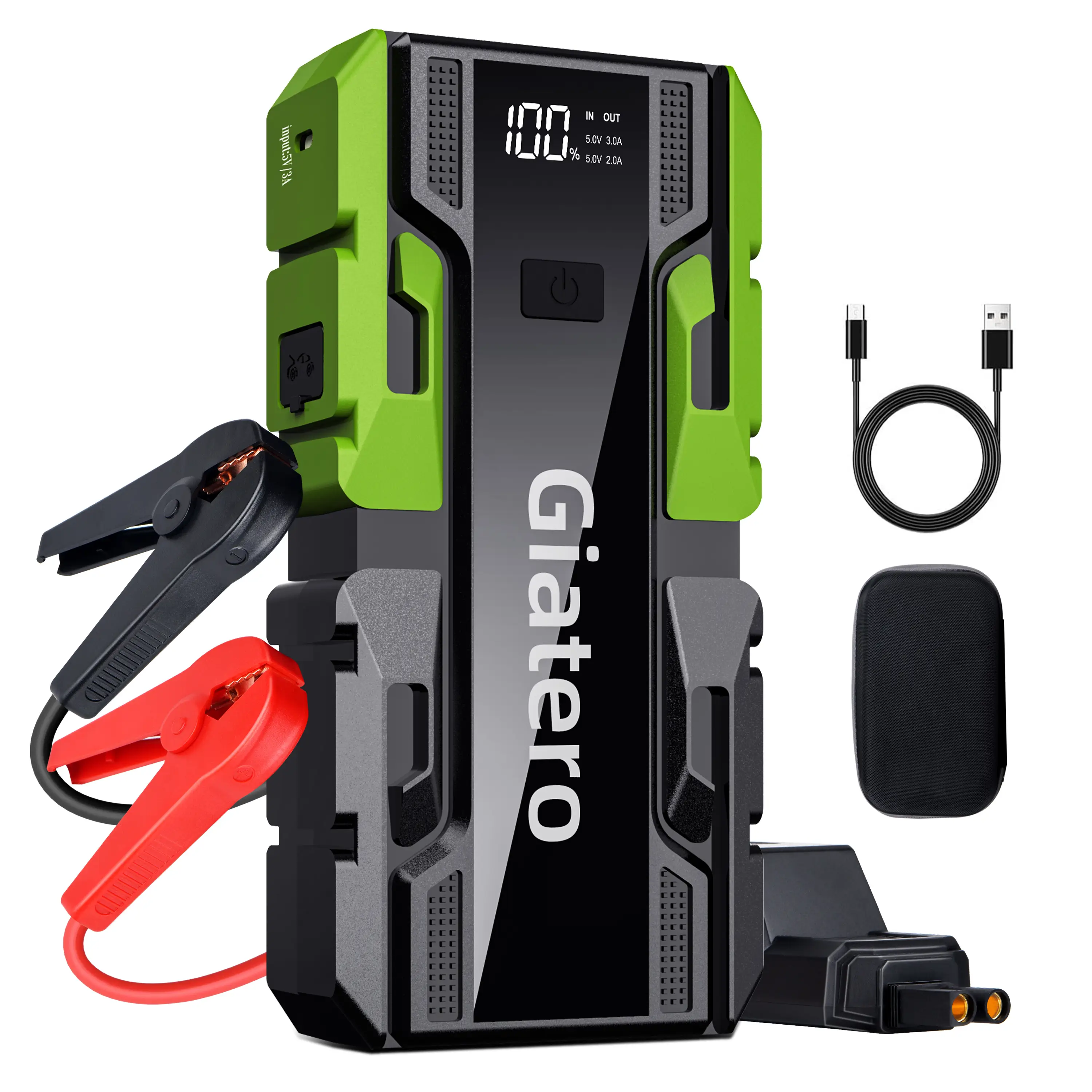 Giatero 001B 16000mAh Portable Car Jump Starter 4000A Peak Current 12V Battery Jumper Starter with 3 Modes LED Flashlight Power Bank USB Quick Charge