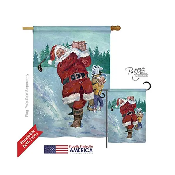 212 MAIN Christmas Golfing Santa 2-Sided Vertical House Flag - 28x40 in Polyester Decoration, Vertical Banner, Banners