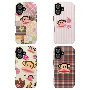 Paul Frank Phone Case, Striped Gingham Patchwork Pattern Shockproof Themed Phone Case Premium Matte Texture, Protection, Shockproof, Anti-Drop, Anti-Fingerprint For IPhone 17-12, Pro Max, Pro Plus, and Samsung S25-22 Protection Safety