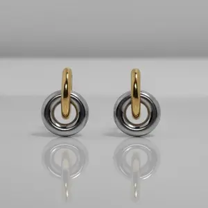 Michelle Interlocking Hoop Earrings  Stainless Steel Gold & Silver Two-Tone Minimal Everyday Wear