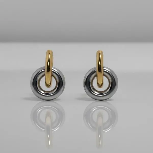 Michelle Interlocking Hoop Earrings  Stainless Steel Gold & Silver Two-Tone Minimal Everyday Wear