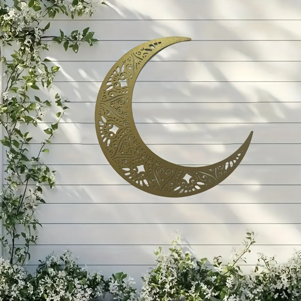 A Captivating Bohemian-Inspired Metal Crescent Wall Artwork - Perfect for Enhancing the Decor of Eid al-Fitr. (Falls under the Classification of) Wall Decorations.