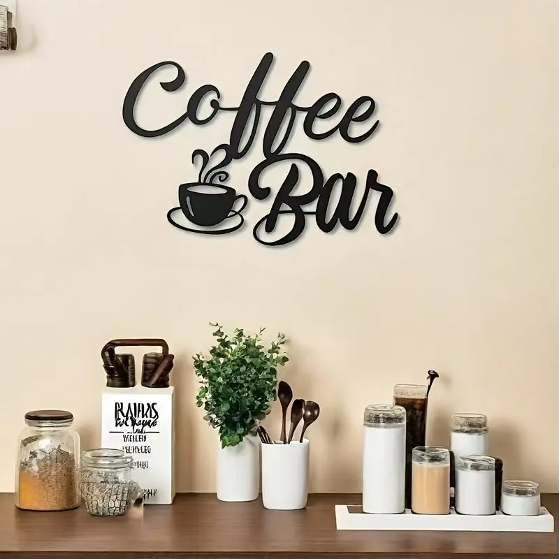Metal Coffee Bar Sign, Decor Signs for Rustic Kitchen Decor, Artistic Wall Decoration, Indoor Home Decoration, Home Business Decor, Home Decor Products, Perfect for Cafes, Homes, Offices, and Kitchens