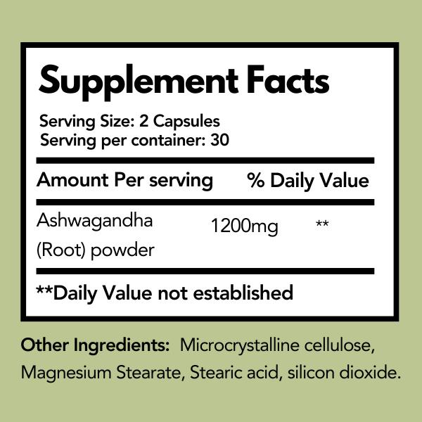 Arymar Organic Ashwagandha Root Powder 60 Vegan Capsules 1200mg Adaptogen for Stress Energy Balance Mood Support