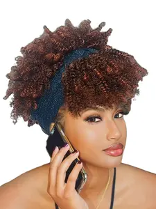 8 Inch Short Coily Headband Wigs for Women, Gorgeous Fluffy Wigs with Headband, Synthetic Full Machine Wigs for Party, Daily Use