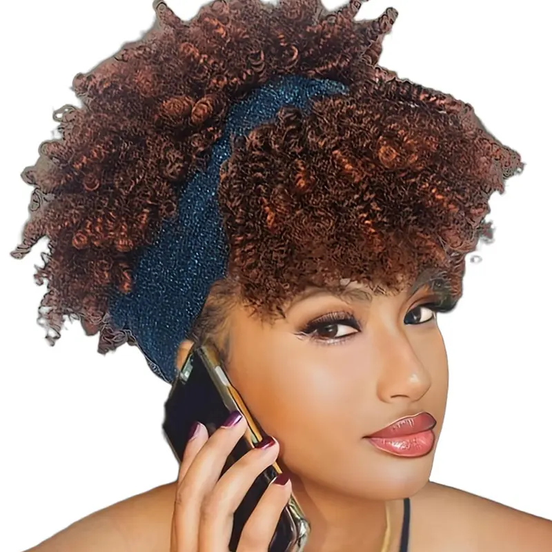 8 Inch Short Coily Headband Wigs for Women, Gorgeous with Headband, Synthetic Full Machine Wigs for Party, Daily Use, Curly Hair Wigs, Headband Style Wig