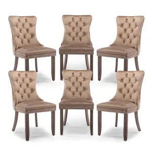 SoarFlash Velvet Dining Chairs Set of 6, Tall Back Side Chair, Modern Upholstered High-end Tufted Side Chair with Button Back Ring, Solid Wood Legs
