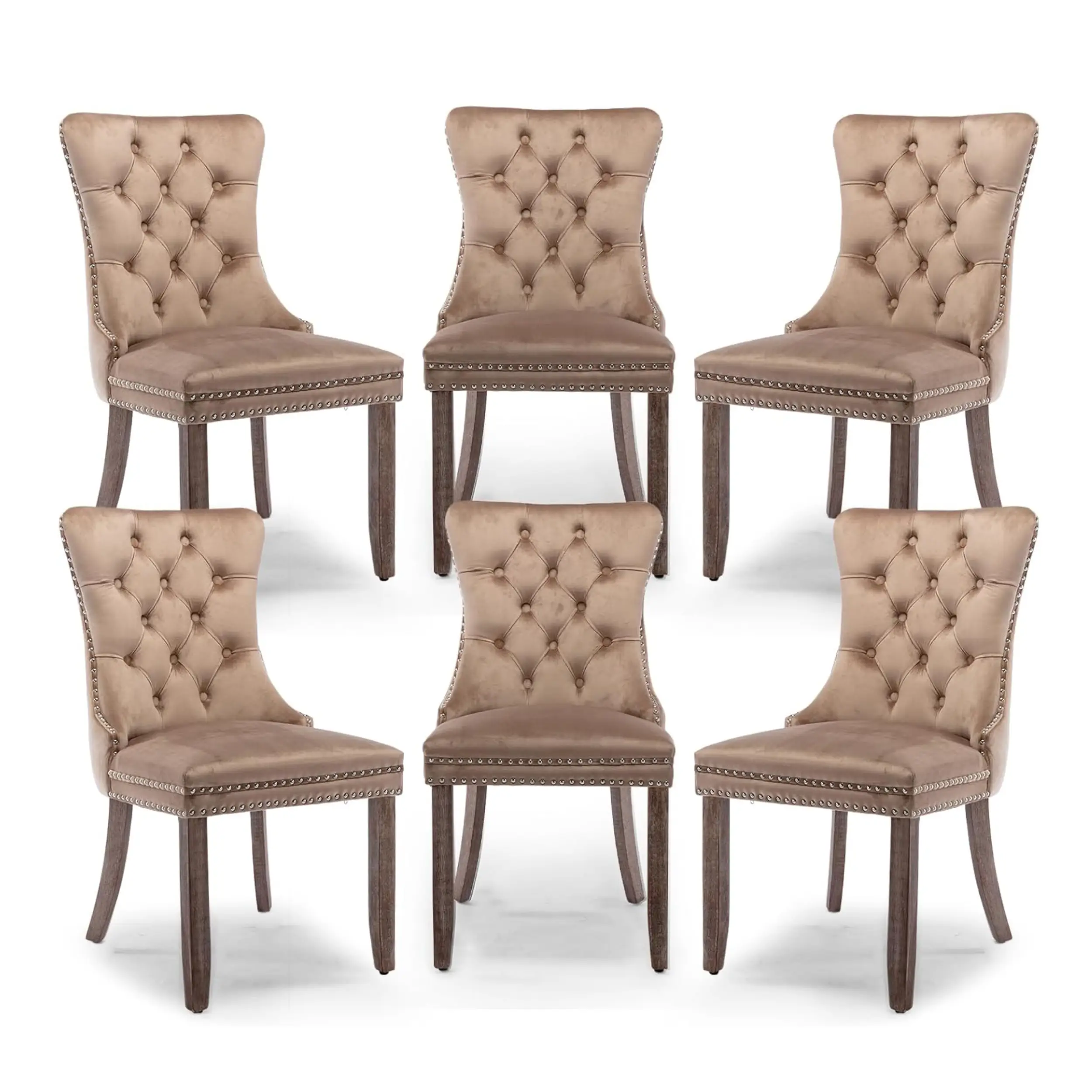 SoarFlash Velvet Dining Chairs Set of 6, Tall Back Side Chair, Modern Upholstered High-end Tufted Side Chair with Button Back Ring, Solid Wood Legs