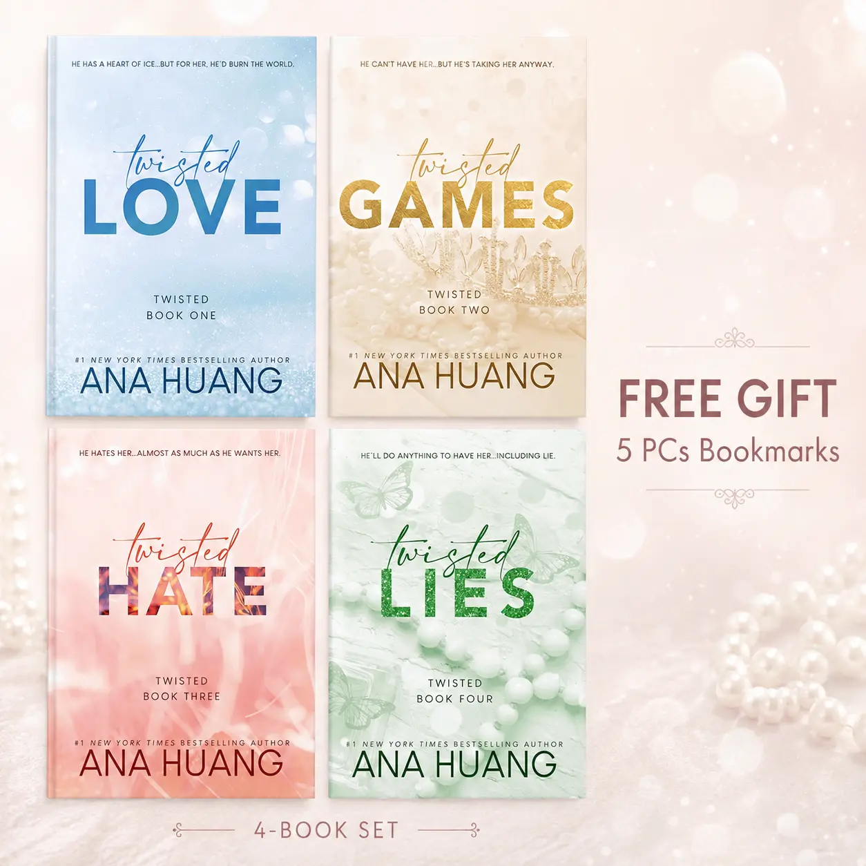 Twisted Series By Ana Huang, 4-Book Paperback Set Includes Love, Games, Hate & Lies, Contemporary Romance Collection, Includes 5 Bookmarks
