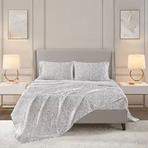 Madison Park Essentials MPE20-1000 81 x 96 x 0.13 in. Printed Satin Sheet Set, Gray Leopard - Full Size