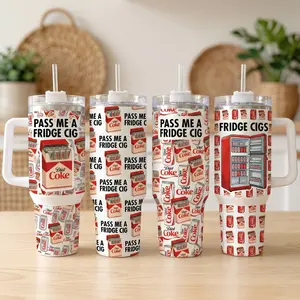 Collection Pass Me A Fridge Cig Diet Coke Tumbler 40oz With Handle Straw, Opening The Refrigerator And Popping Open A Cold Can Of Diet Coke Provides A Similar Feeling Of Satisfaction And Stress Relief As Smoking A Cigarette, Gift For Diet Coke Lovers