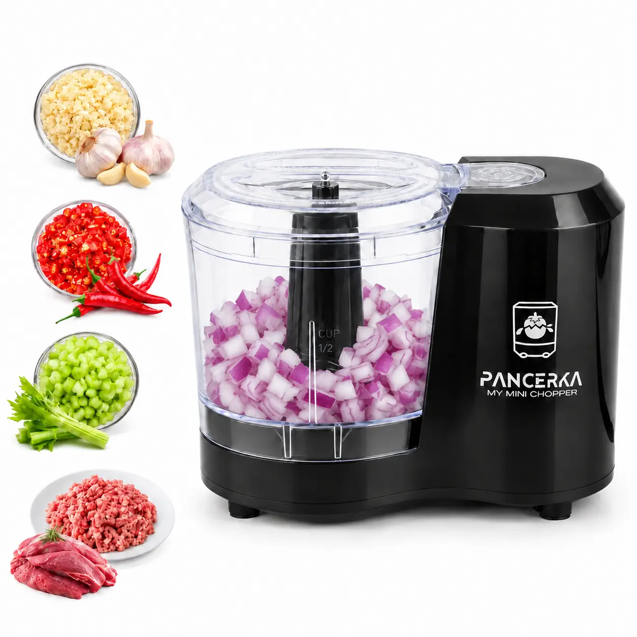Garlic Chopper Electric Mini Food Processor 2-Blade Veggie Cutter for Garlic Onion Chili Meat