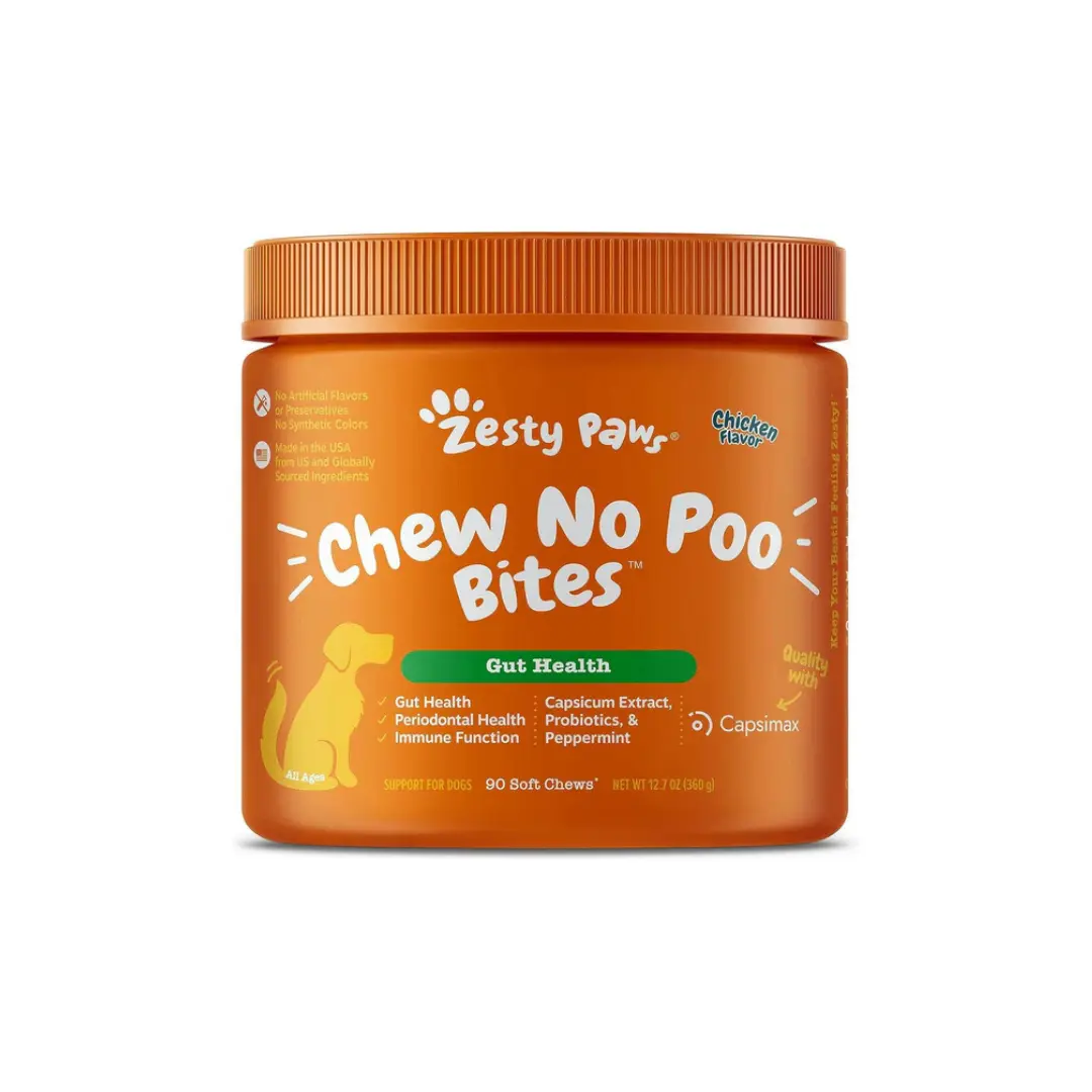 Zesty Paws Chew No Poo Bites Chewable Dog Supplements, Chicken Flavored with Ceylon Cinnamon, Peppermint, Parsley, Capsicum Extract (90 ct)