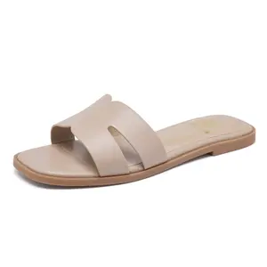 Cutout Strap Slides for Women, Slip On Summer Flats, Trendy Footwear, Comfortable Vacation Style Sandals for Women