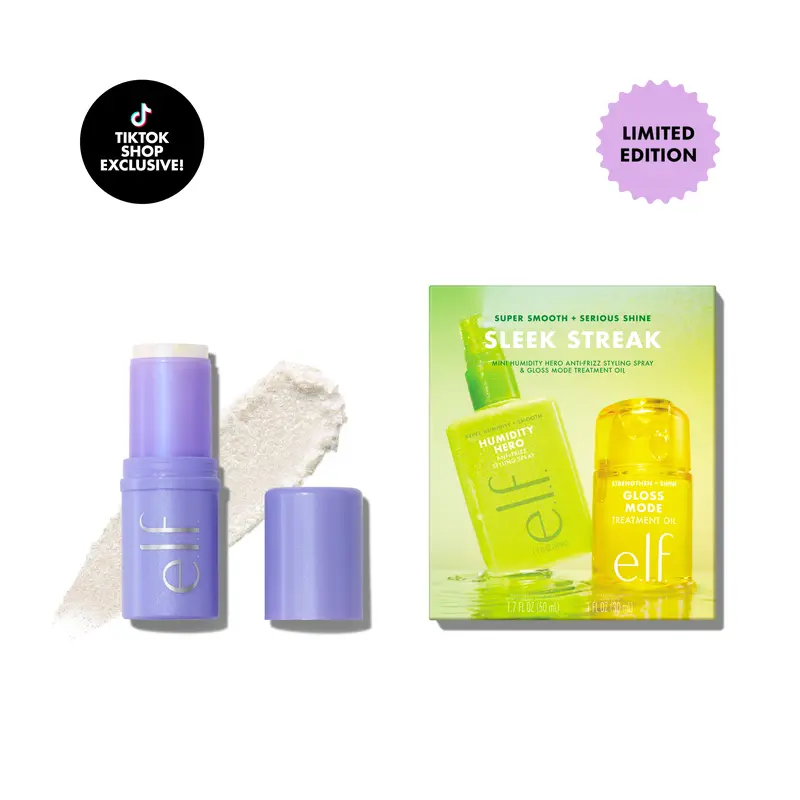e.l.f. Glow & Go Hair Bundle - Shimmer Glimmer Glitter Stick for Radiant Hair, Anti-Frizz Styling Spray & Gloss Mode Hair Oil for Smooth, Shiny, Frizz-Free Hair, Vegan