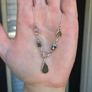 Moldavite, Campi del Cielo, and Herkimer Diamond Sterling Silver Adjustable Necklace