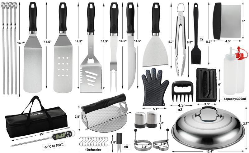 Grilljoy 46PC Griddle Accessories Set with Robust Plastic Handle Stainless Steel Tools for Flat Top Grills Hibachi Teppanyaki BBQ Utensils Complete Kit kitchen gadgets kitchen items kitchen accessories grills Sturdy