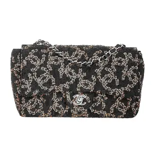 Pre-owned CHANEL Sequin Crossbody Bags Single Flap Black and Gold