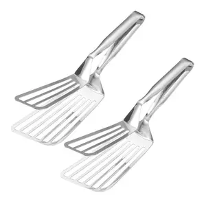 Stainless Steel Steak Clamp, 2 Counts Multifunctional Barbecue Utensils Food Flipping Spatula Tongs Clip for Beefsteak Bread Hamburger BBQ Meats Pizza Pies Bread Fish